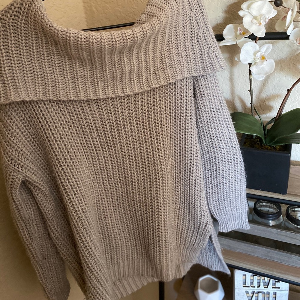 Grey off the shoulder sweater from Shop Hopes